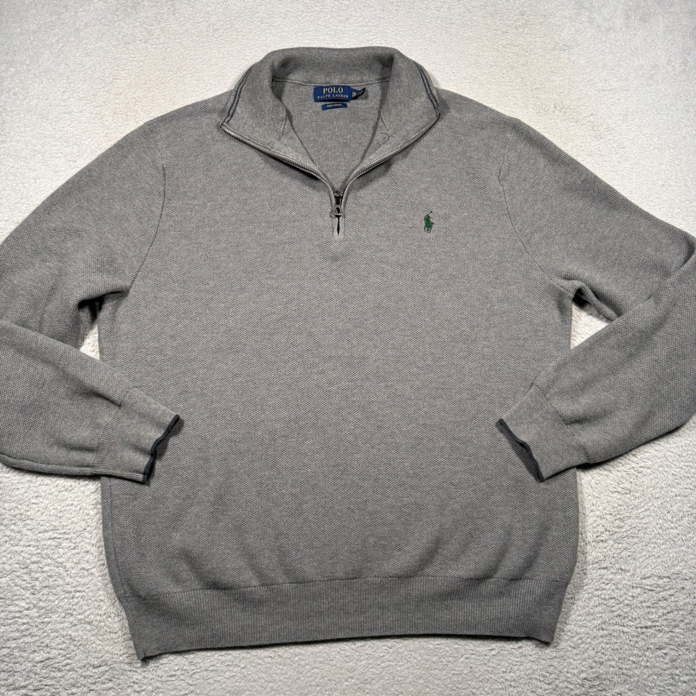 Polo Ralph Lauren Sweater Mens XXL Grey Pima Cotton Quarter Zip Pullover Pony